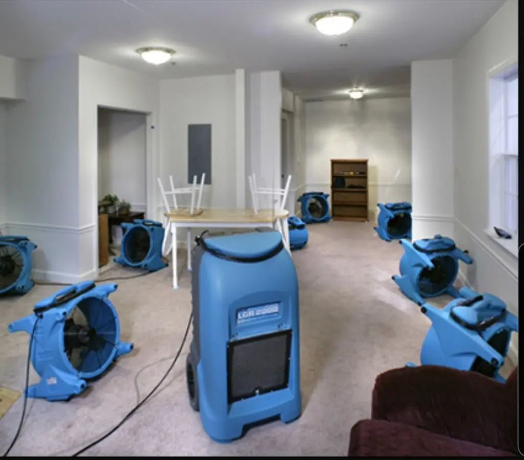Air movers and dehumidifier setup for Water Extraction & Removal in North Branford